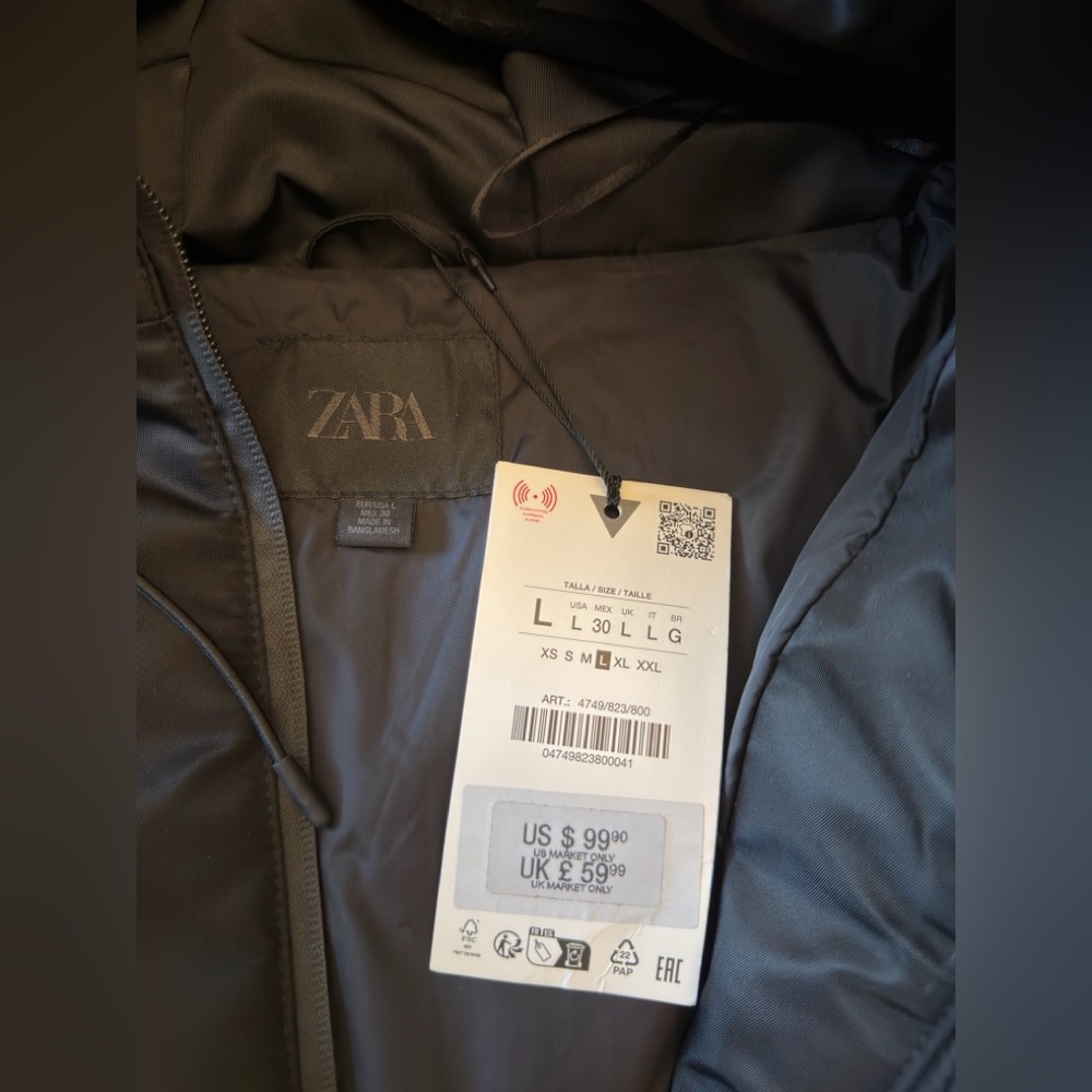 ZARA WATER REPELLENT WINDPROOF HOODED PUFFER JACKET - Picture 10 of 16